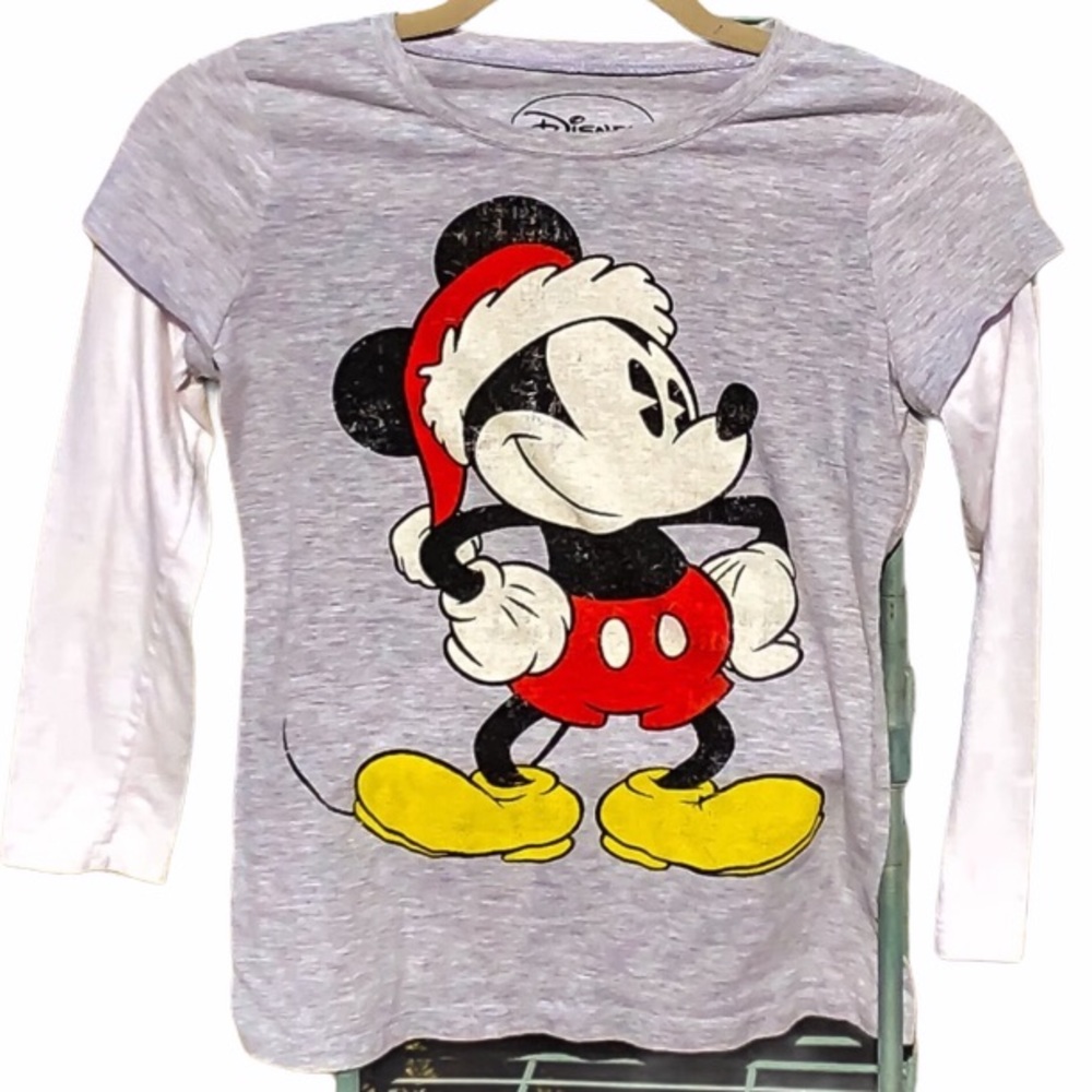 - Disney XL Mickey Mouse Santa Layered Top! EUC!